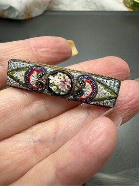 Vintage Floral Micro Mosaic Bar Brooch #12MO